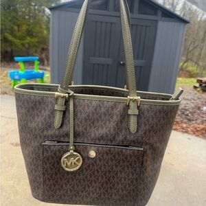Michael Kors Olive and Brown Signature Tote